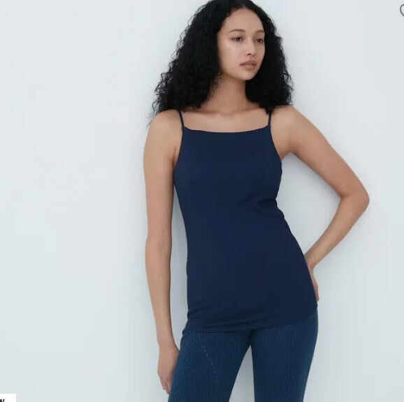 

Майка-бюстгальтер шелковый на бретелях Uniqlo & Mame Kurogouchi Airism Silk Camisole, темно-синий