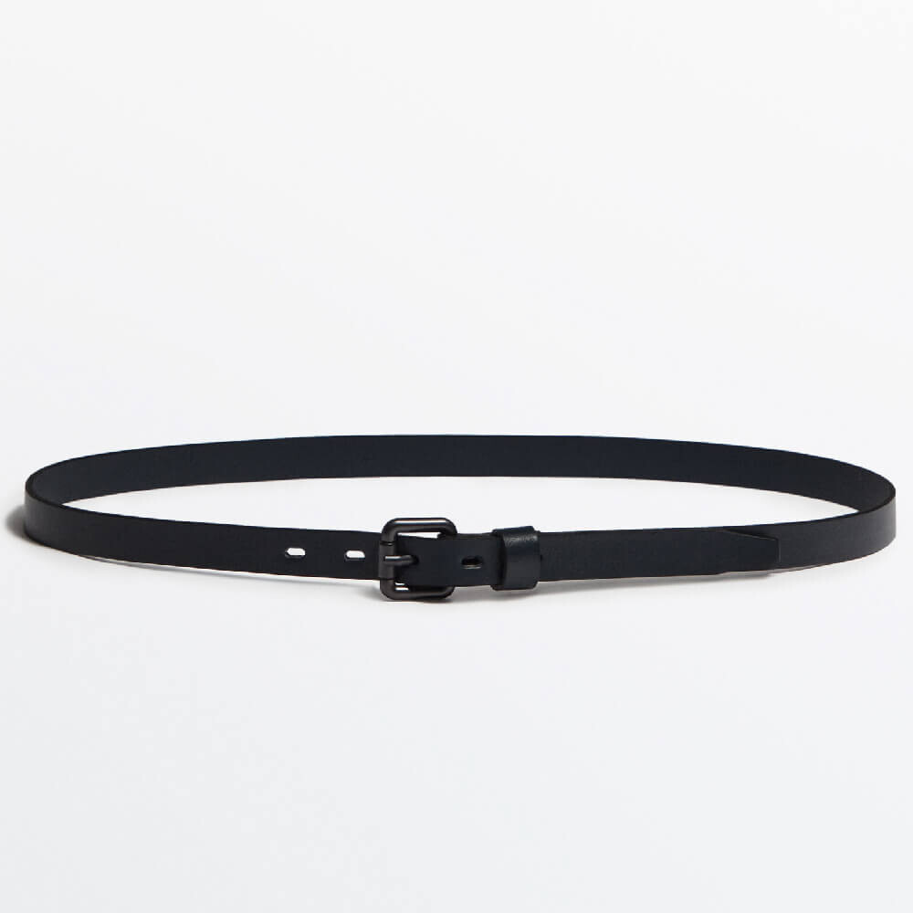 

Ремень Massimo Dutti Thin Leather With Square Buckle Studio, темно-синий