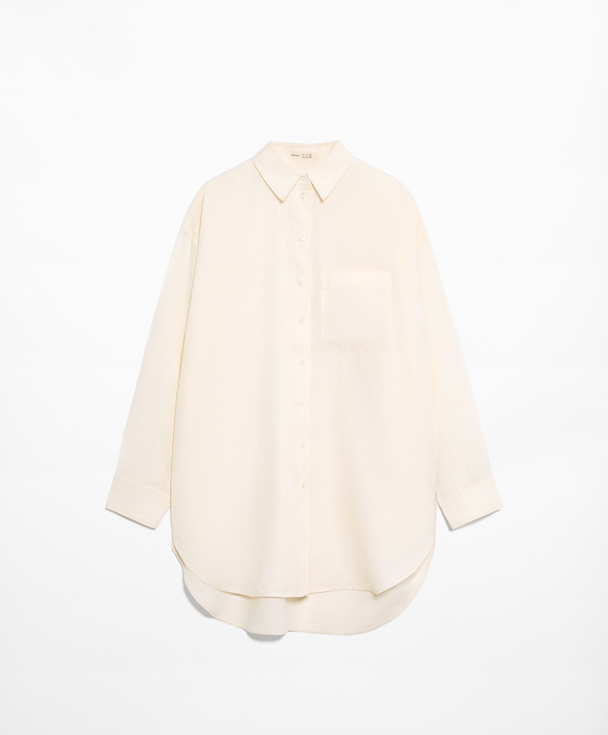 Рубашка Oysho Oversize Long-sleeved 100% Linen, белый рубашка oysho linen long sleeved ярко оранжевый