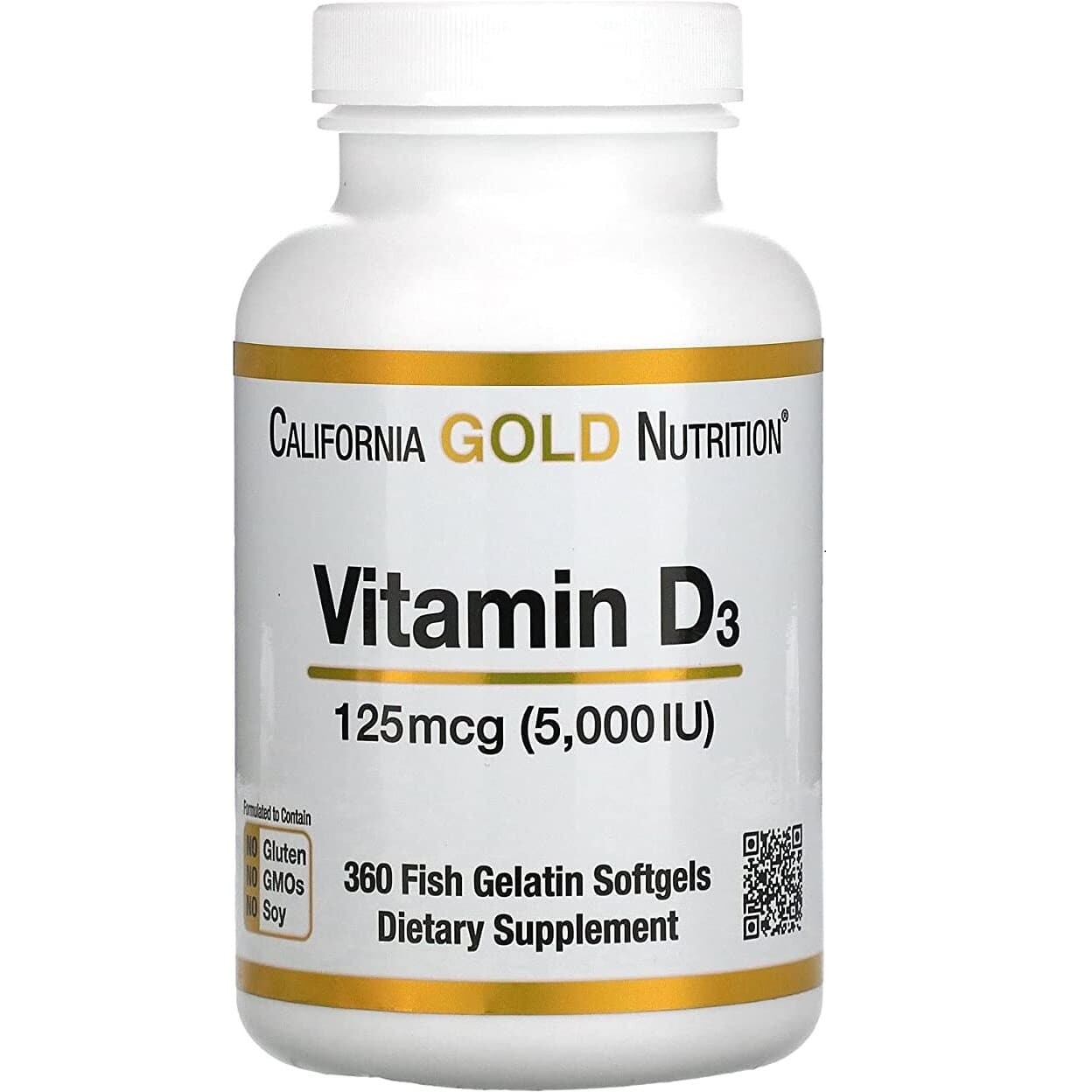 

Витамин D3 125 мкг (5000 МЕ) California Gold Nutrition, 360 капсул из рыбьего желатина