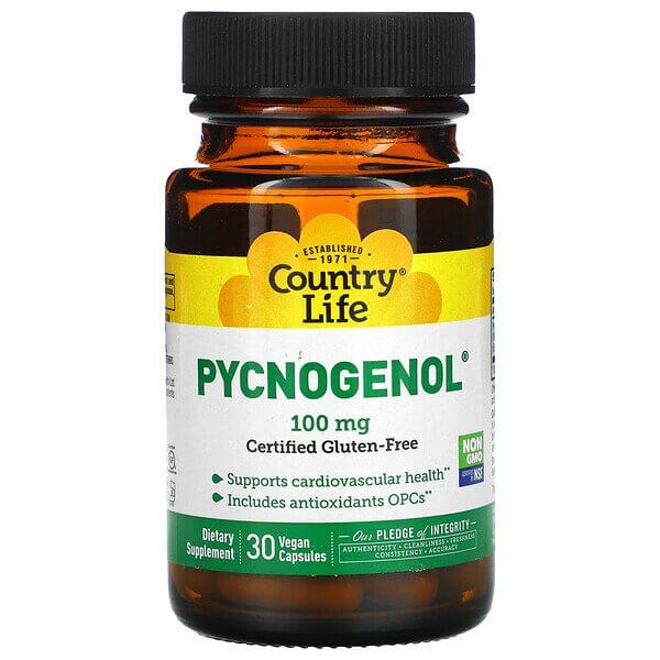 country life пикногенол 100 мг 30 вегетарианских капсул Пикногенол, Country Life, 100 мг, 30 растительных капсул