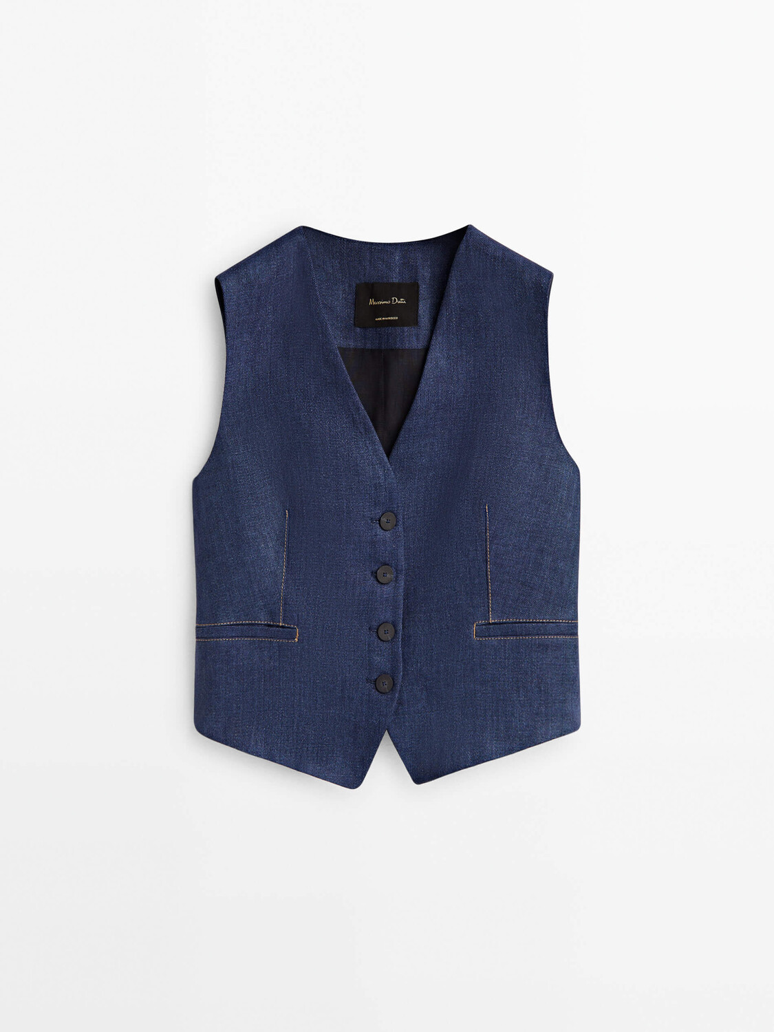 

Жилет Massimo Dutti Short Linen Suit With Topstitching, темно-синий