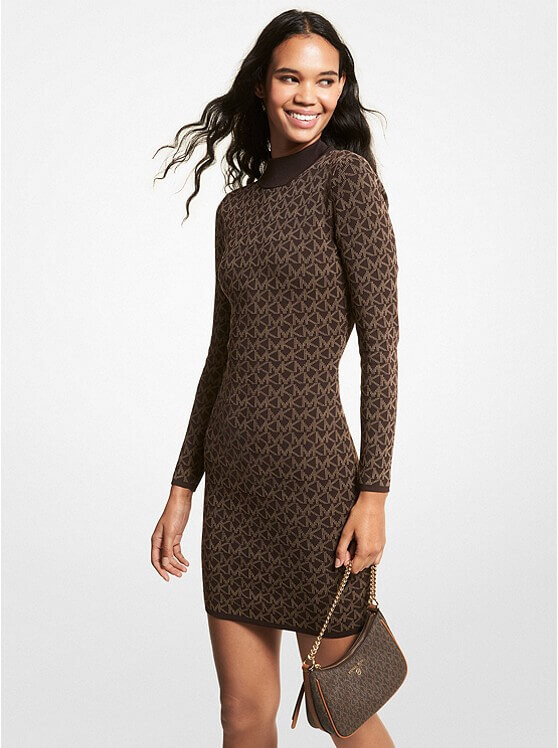 

Платье Michael Michael Kors Logo Jacquard Mock Neck, коричневый