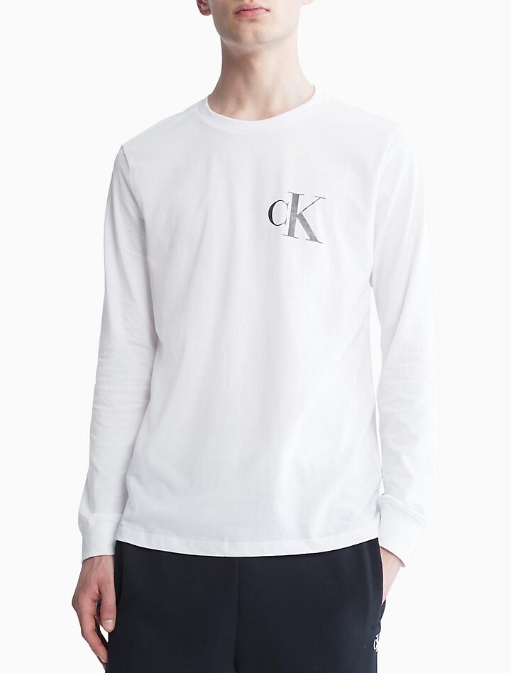 

Футболка с круглым вырезом и длинными рукавами с монограммой и логотипом Calvin Klein, белый