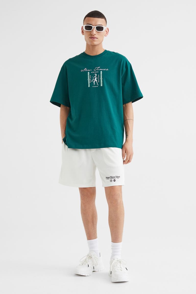 

Сетчатые шорты свободного кроя H&M, белый / никогда не теряйте талант