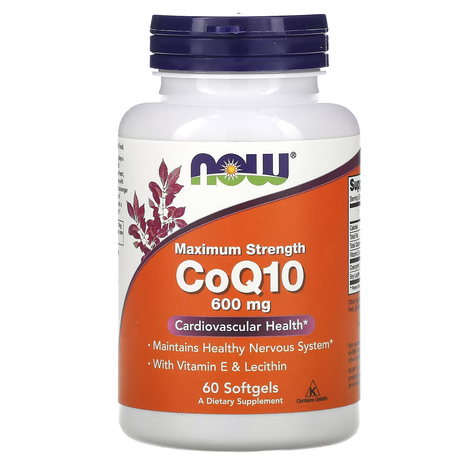 CoQ10 с витамином Е и лецитином NOW Foods 600 мг, 60 капсул