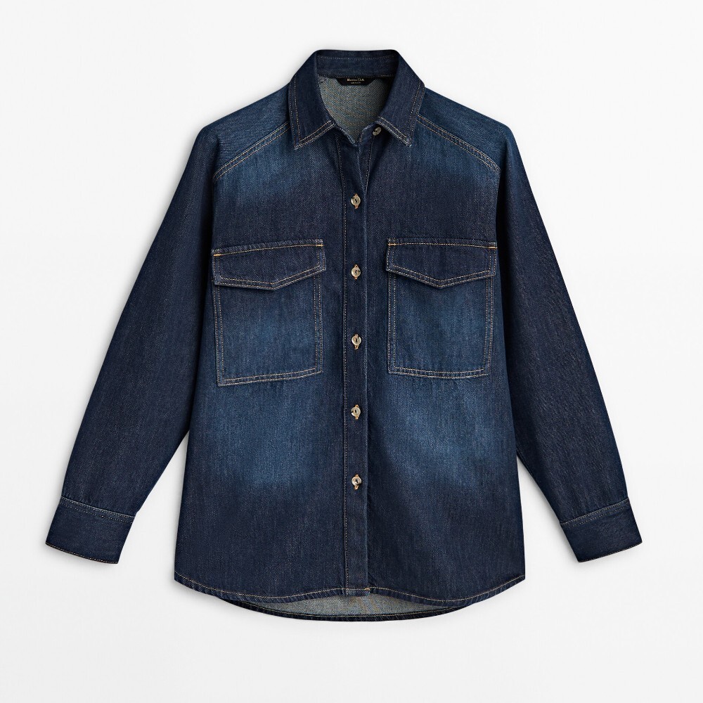 

Рубашка Massimo Dutti Denim With Topstitching, темно-синий