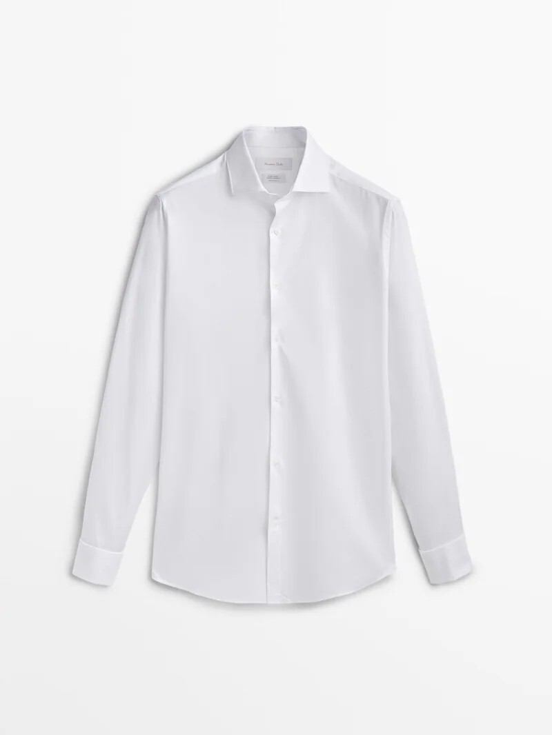 

Твиловая рубашка узкого кроя с двойными манжетами Massimo Dutti, белый
