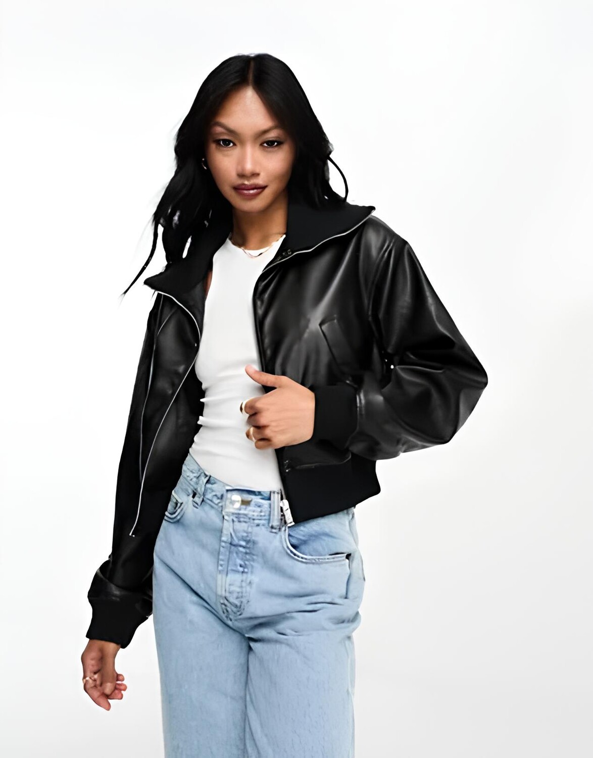 

Куртка-бомбер Asos Design Faux Leather Crop, черный