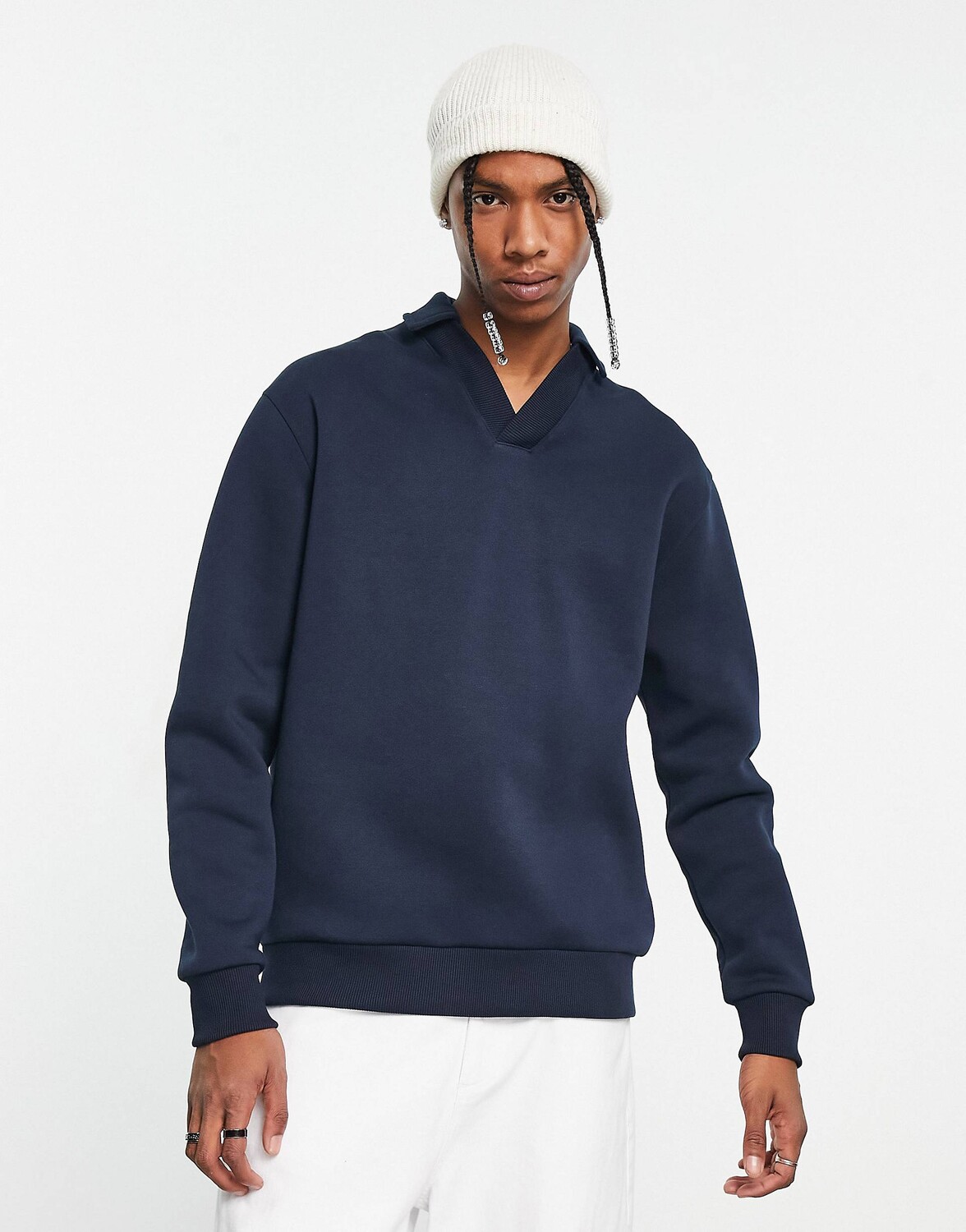 

Темно-синяя оверсайз-толстовка поло ASOS DESIGN, Синий