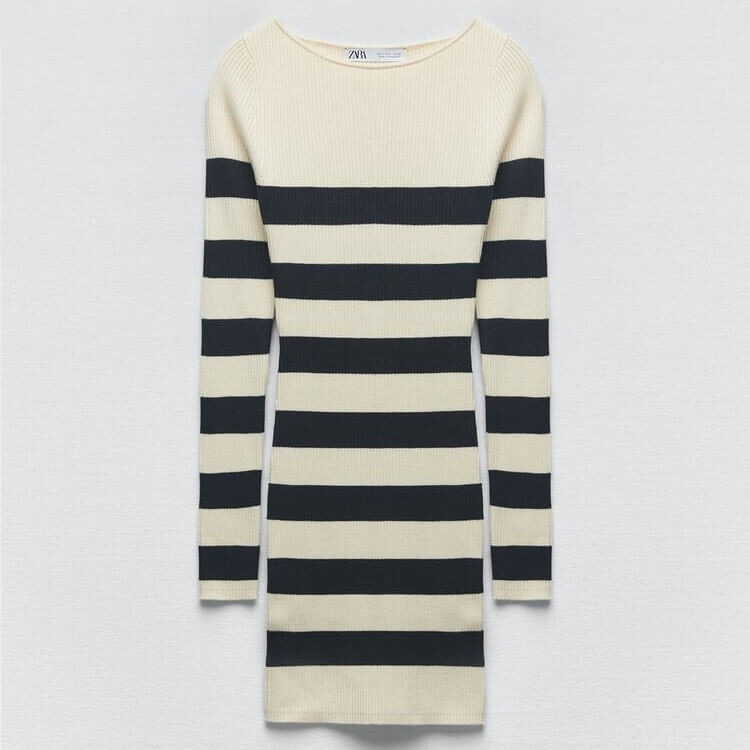 

Платье Zara Striped Knit Mini, полосатый