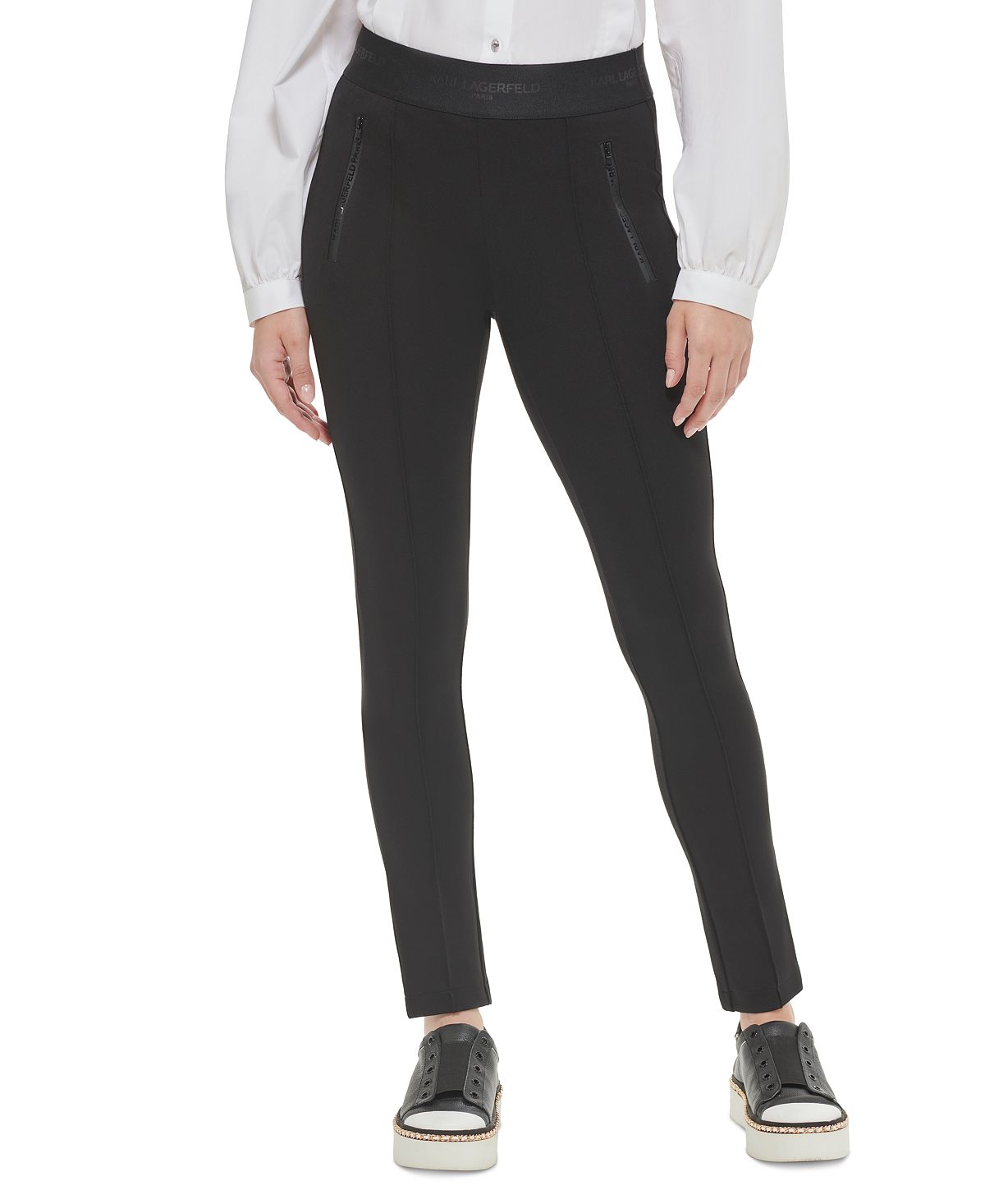 Женские брюки без застежек с застежкой-молнией Karl Lagerfeld Paris, черный karl lagerfeld мужская футболка с длинным рукавом и тисненым логотипом реглан karl lagerfeld paris черный