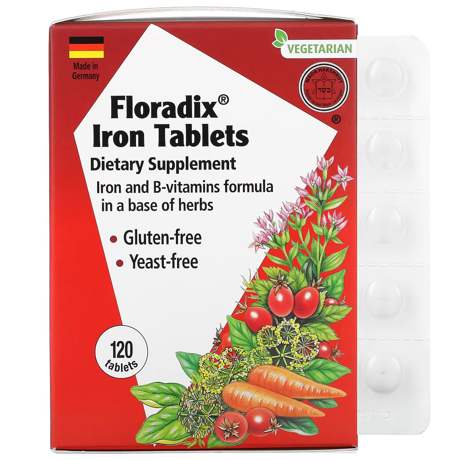 Gaia Herbs, Floradix, железо, 120 таблеток gaia herbs floradix железо и травы 500 мл 17 жидк унций