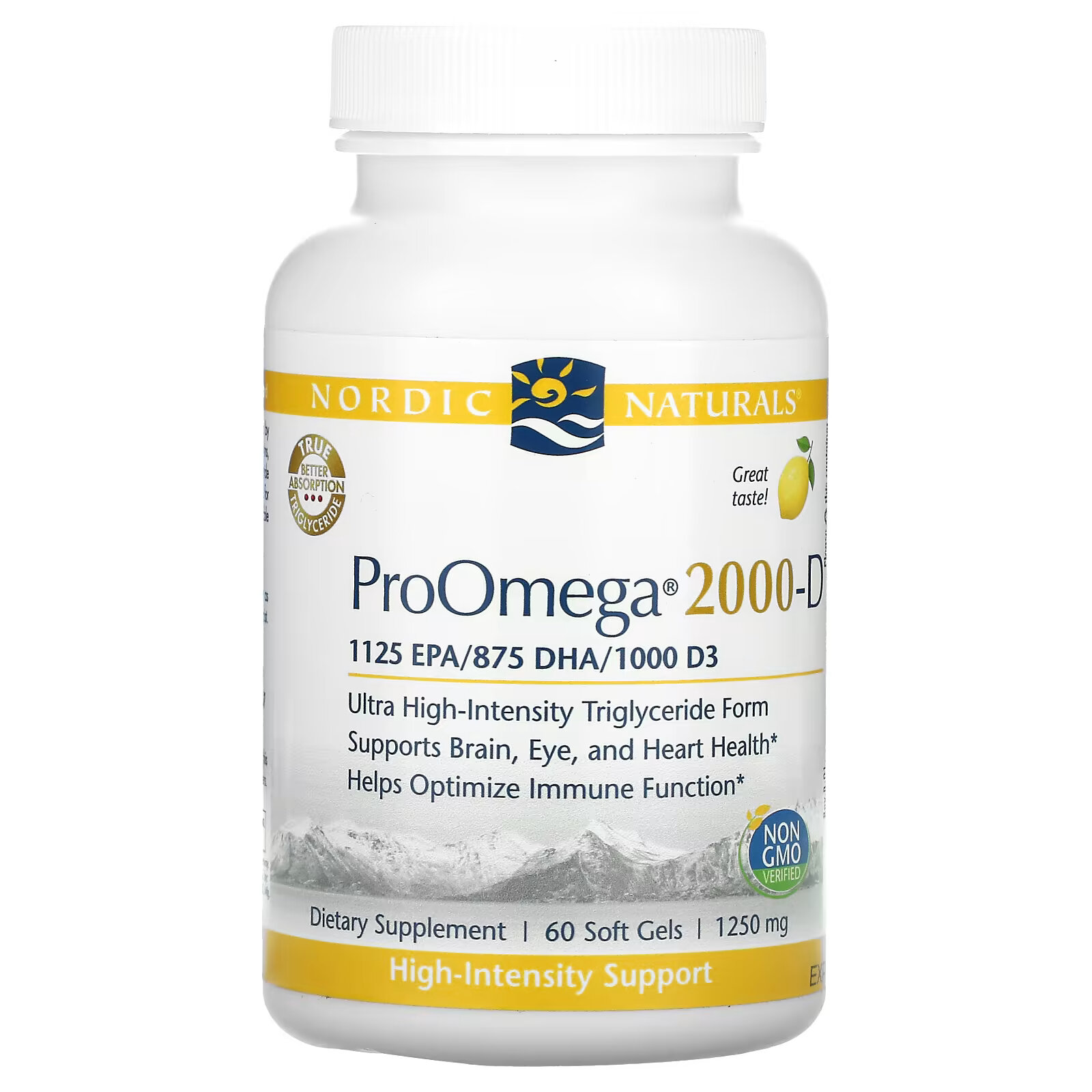 Nordic Naturals, ProOmega 2000-D, Лимон, 1250 мг, 60 мягких таблеток - фото