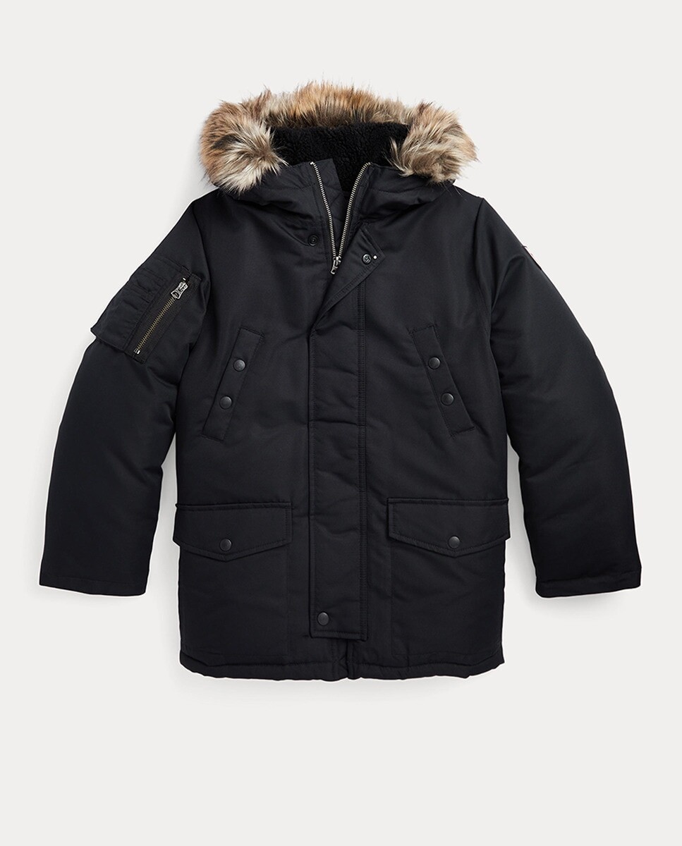 

Черная парка для мальчика с капюшоном Polo Ralph Lauren, черный
