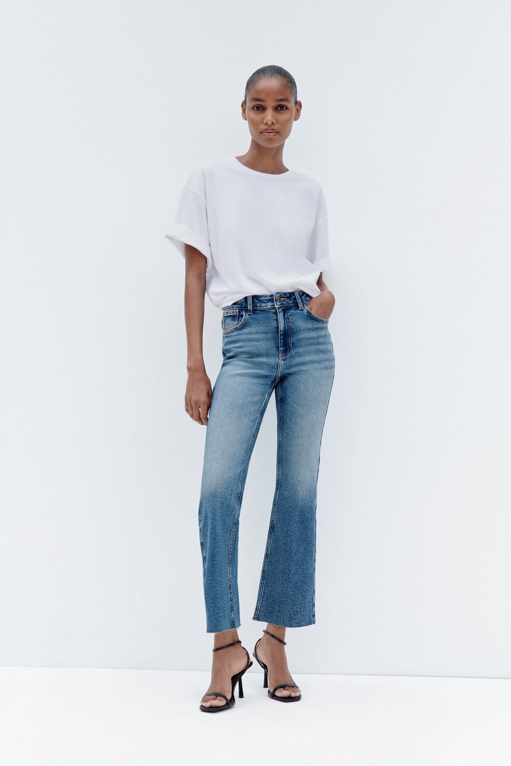 

Мини-расширенные джинсы z1975 с высокой посадкой ZARA, синий