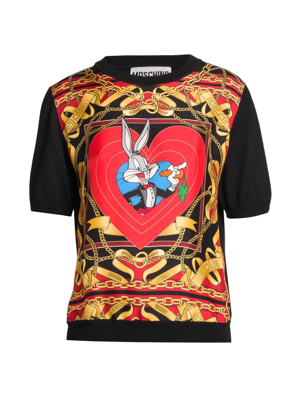 

Шерстяной свитер с короткими рукавами и зайчиком Moschino, черный