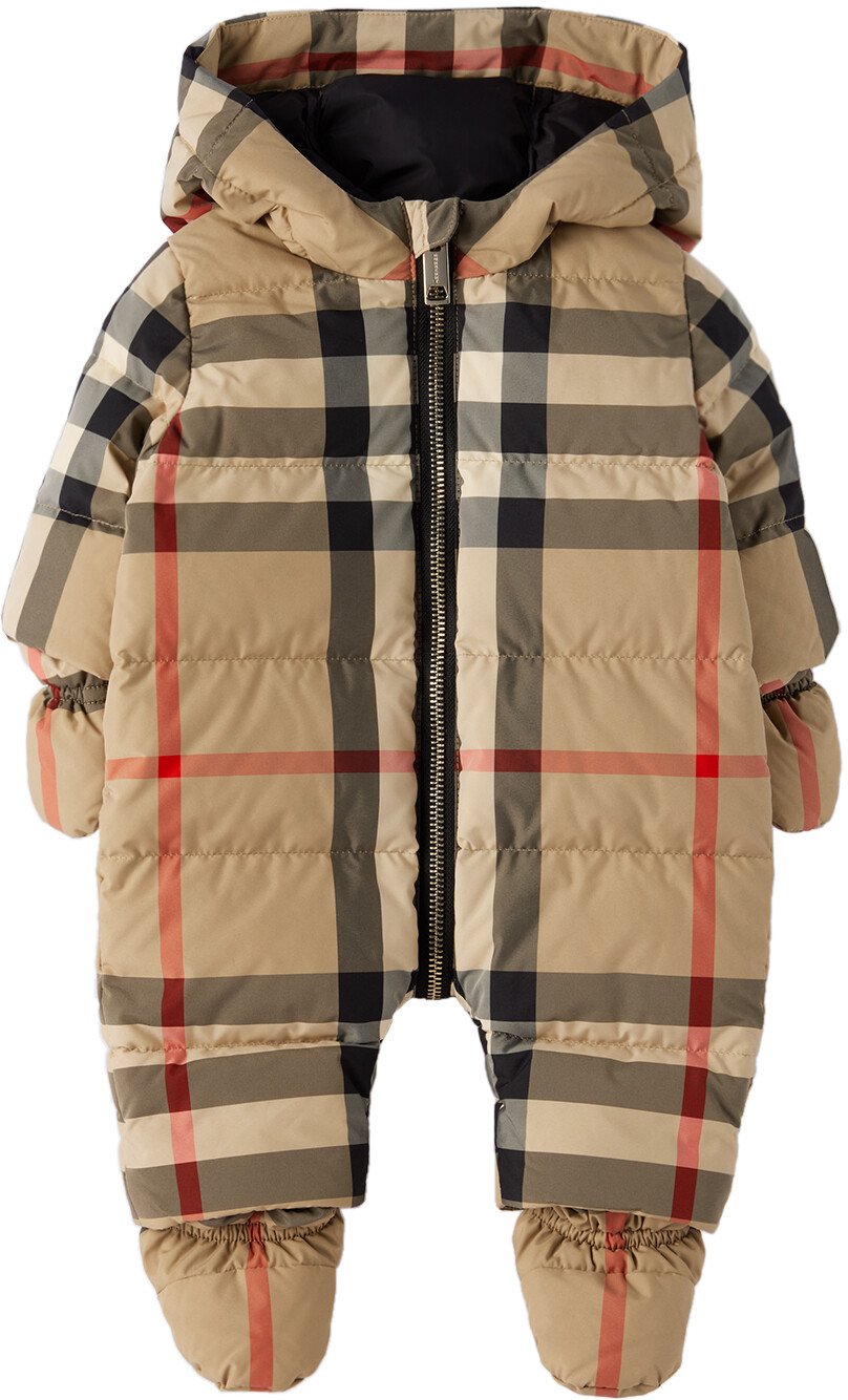 

Бежевый пуховый комбинезон в винтажную клетку Baby Baby Burberry