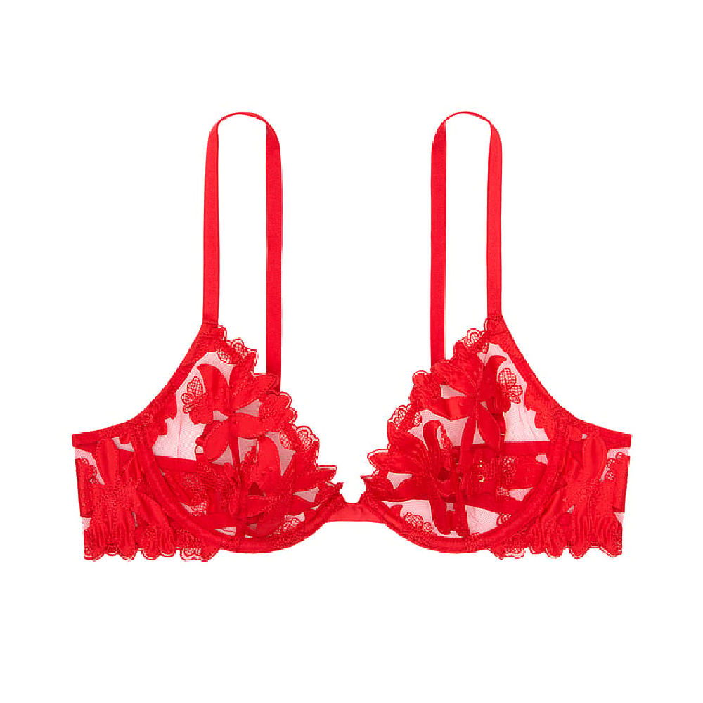 Бюстгальтер Victoria's Secret Very Sexy Unlined Floral Embroidered Demi, красный цена и фото