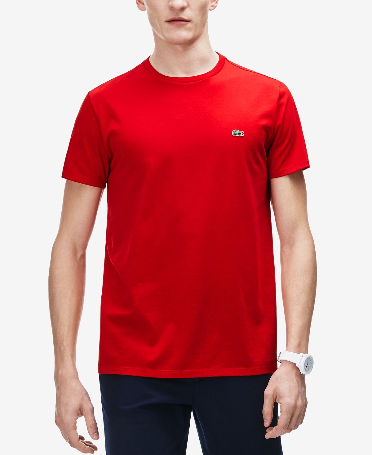 

Мужская классическая футболка с круглым вырезом из мягкого хлопка пима Lacoste, красный