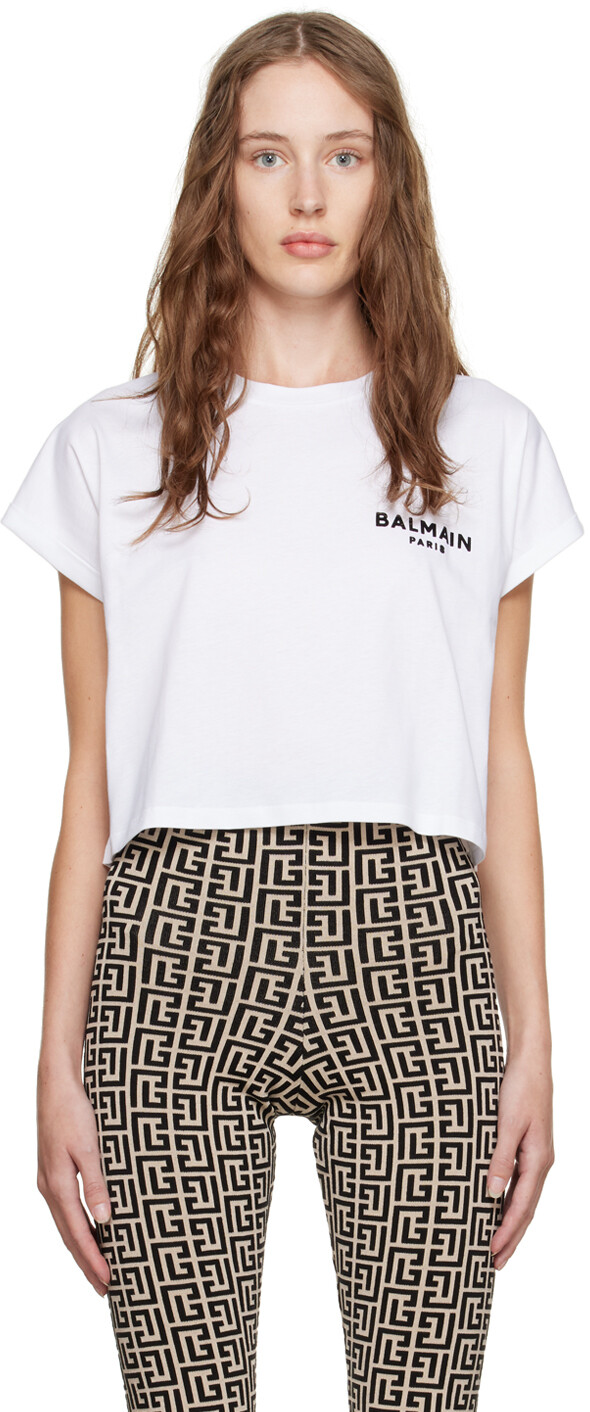 

Белая флокированная футболка Balmain
