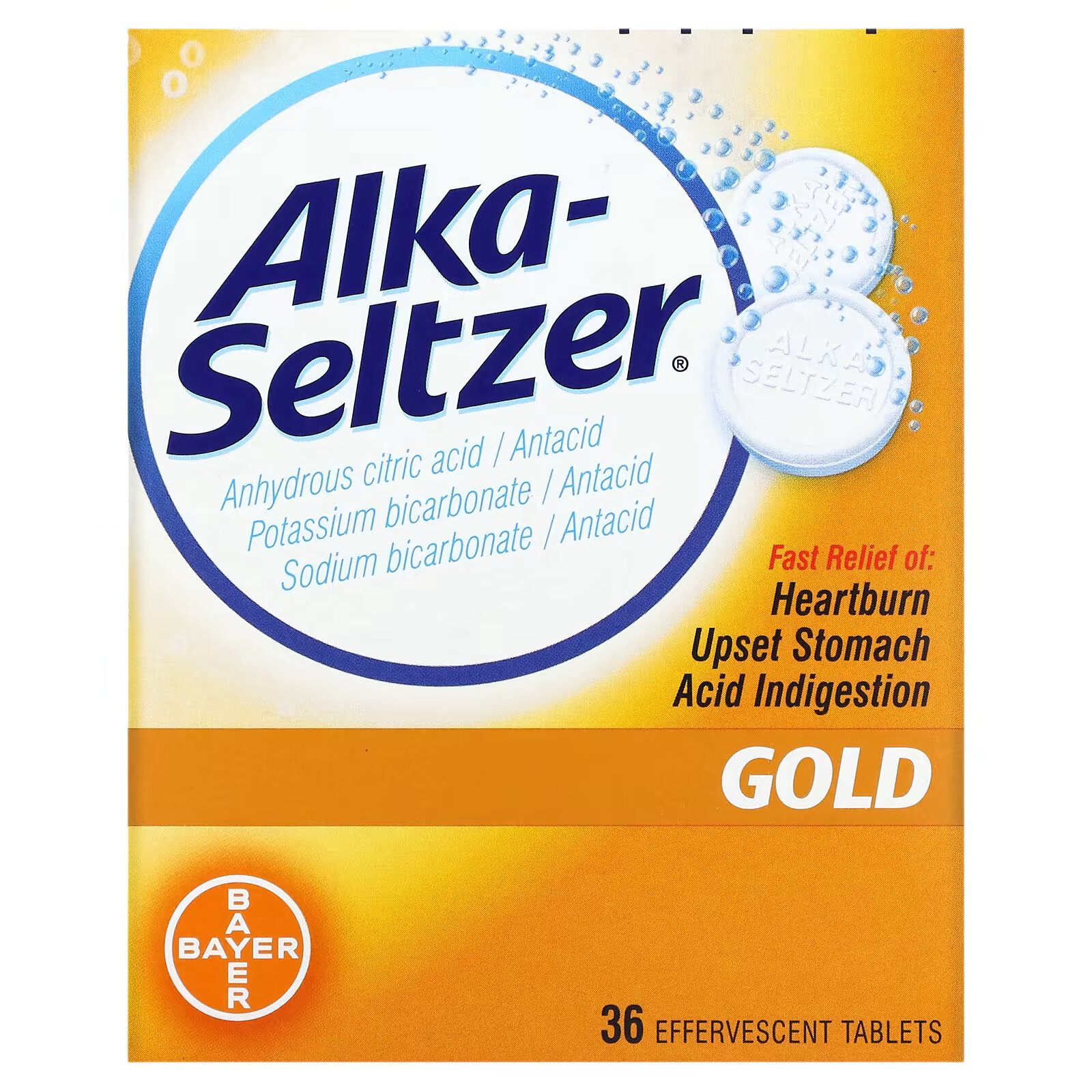 Alka-Seltzer, Gold, 36 шипучих таблеток alka seltzer gold 36