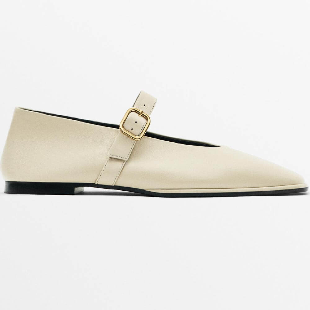 

Балетки Massimo Dutti Square Flats With Buckled Strap, светло-бежевый
