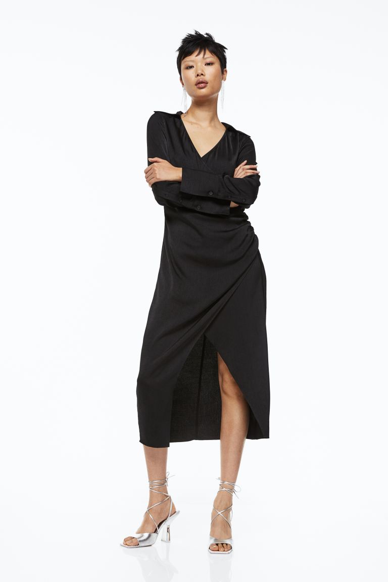 Длинное платье с запахом H&M, черный платье длинное v образный вырез длинные рукава 46 серебристый