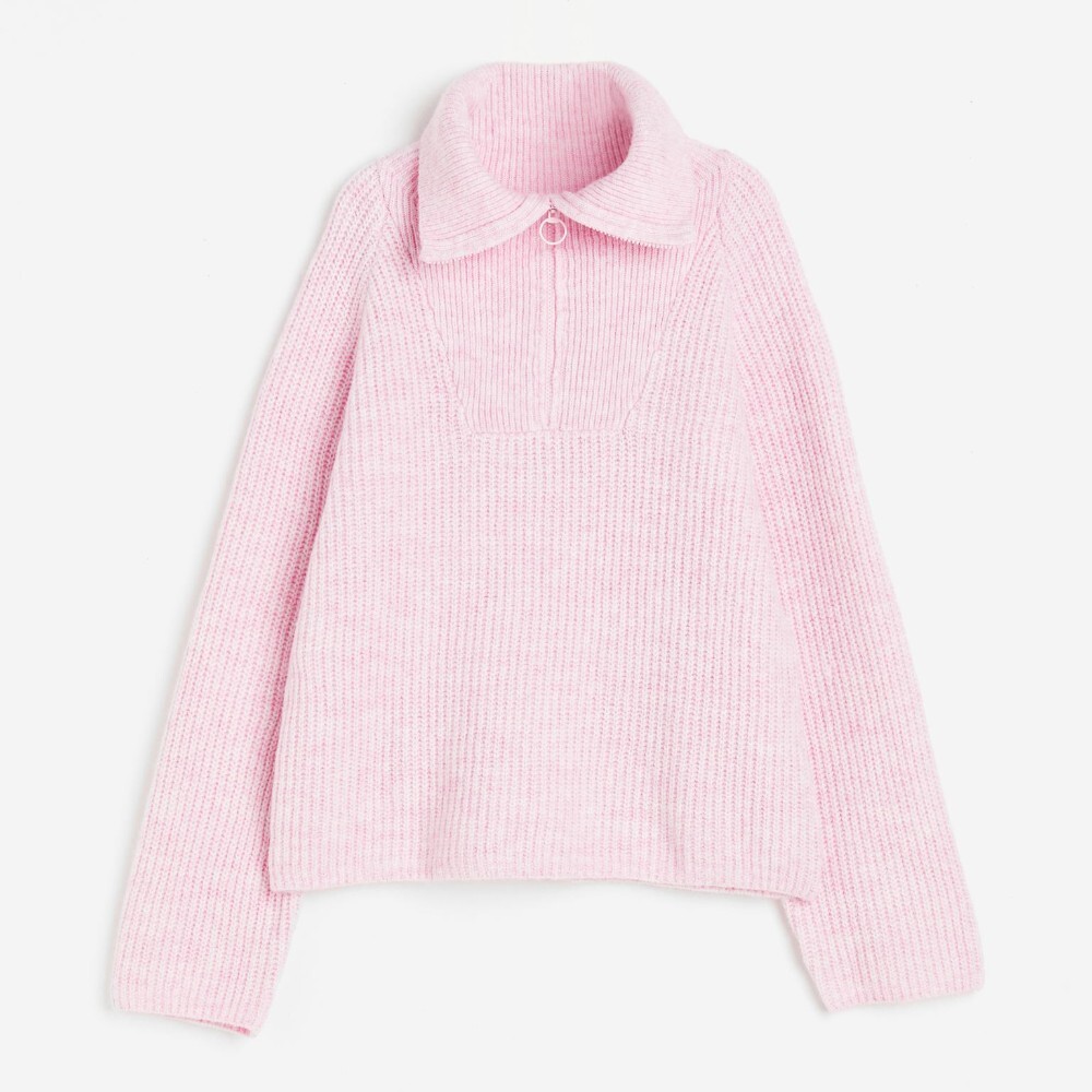 

Свитер H&M Oversized Half-zip, светло-розовый