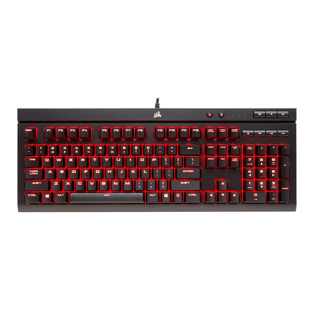 Игровая клавиатура Corsair K68 проводная, механическая, CHERRY MX Red, красная подсветка, английская раскладка, чёрный игровая клавиатура corsair k68 проводная механическая cherry mx red красная подсветка английская раскладка чёрный