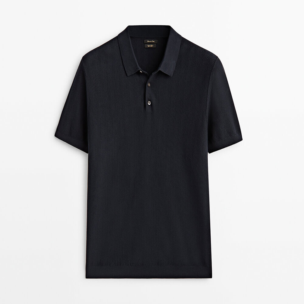 

Трикотажная футболка Massimo Dutti Herringbone Knit Cotton Polo, тёмно-синий