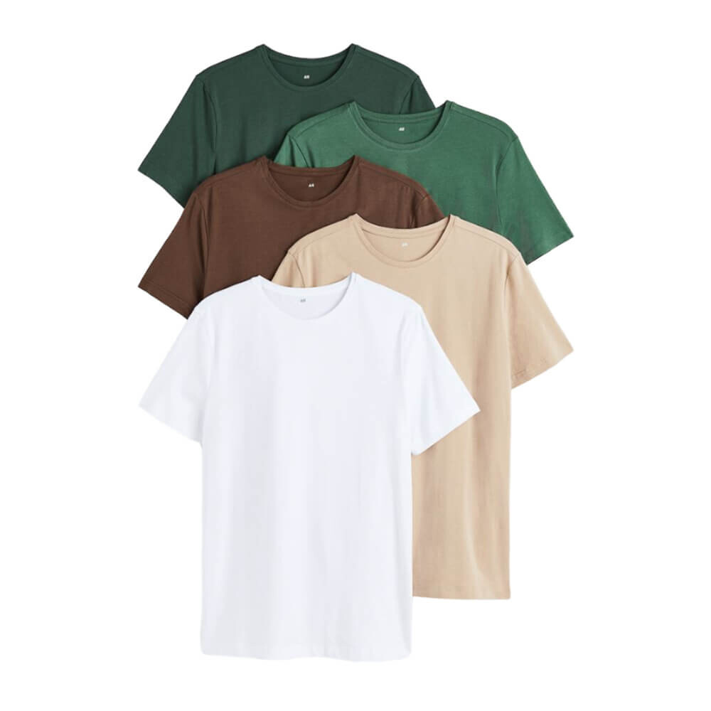 

Комплект футболок H&M Slim Fit, 5 предметов, зеленый/белый/коричневый
