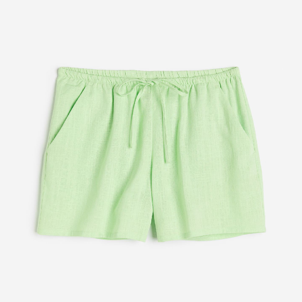 Шорты H&M Linen-blend Pull-on, светло-зеленый цена и фото