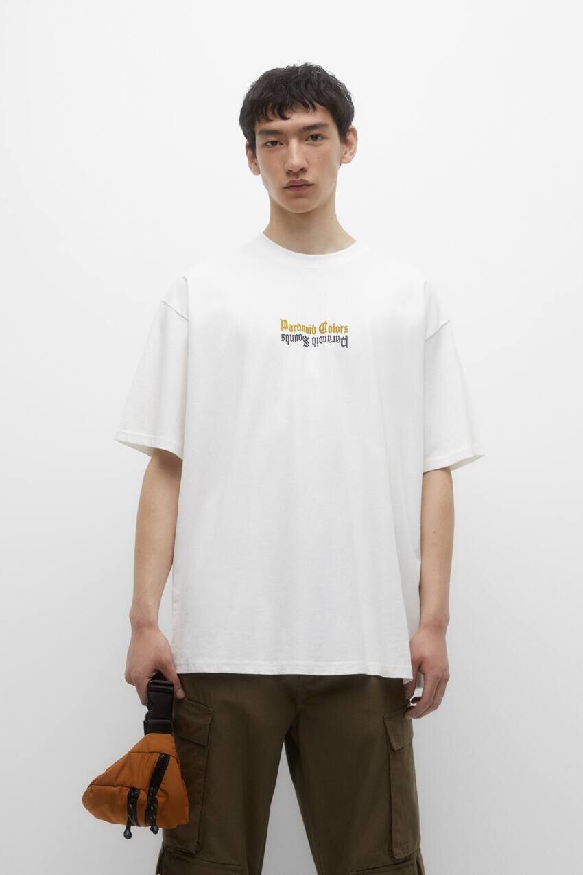 

Футболка с короткими рукавами и надписью Pull&Bear, кремовый