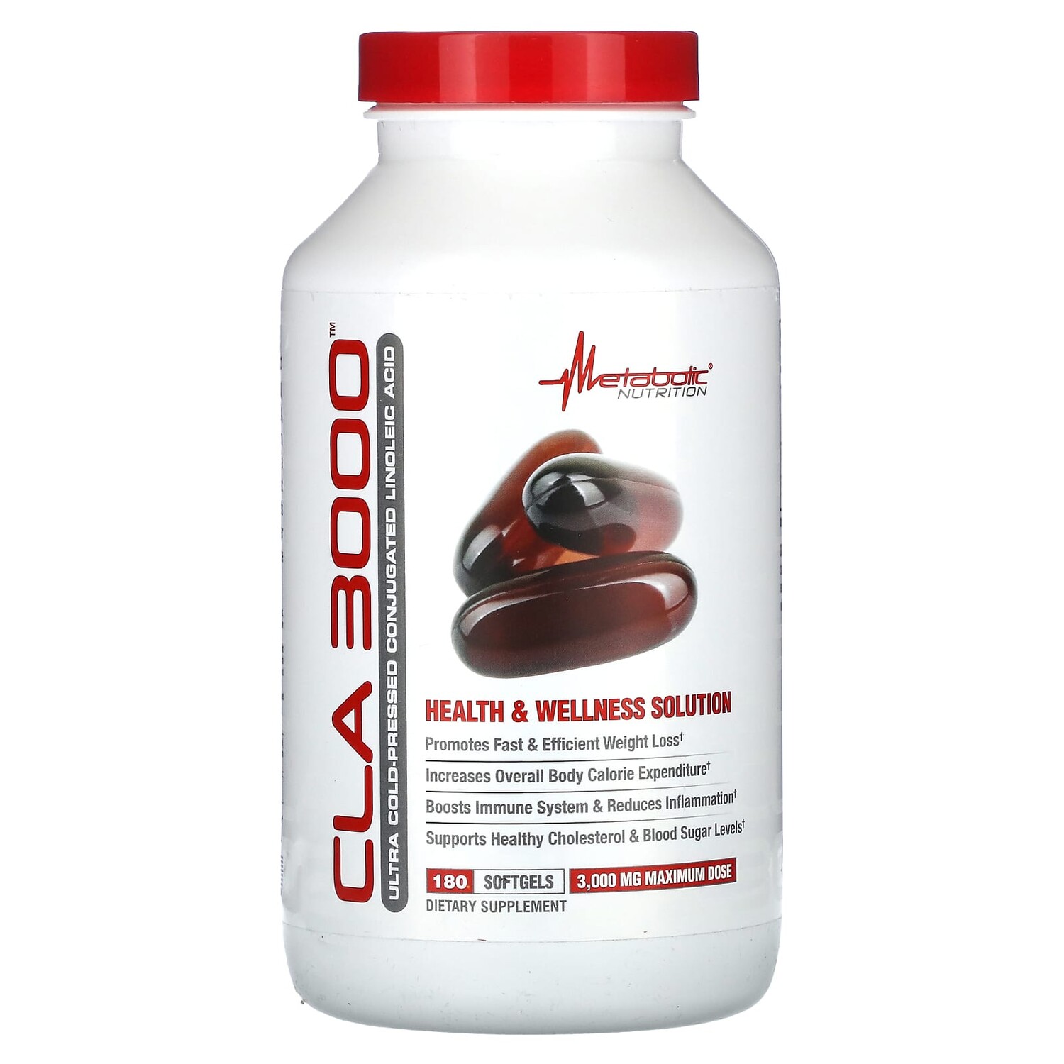 

CLA 3000, 1000 мг, 180 мягких таблеток, Metabolic Nutrition