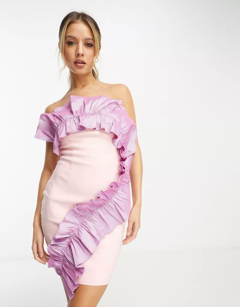 Розовое мини-платье премиум-класса Band Of Stars с контрастным дизайном и объемной отделкой рюшами