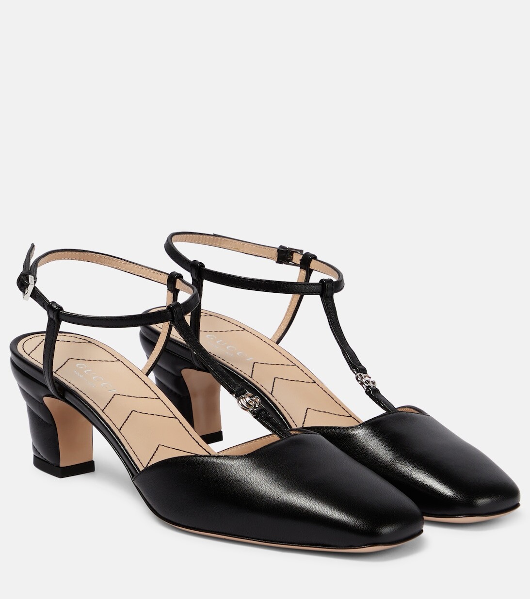 

Кожаные туфли с ремешком на пятке Petite Double GG Gucci, черный