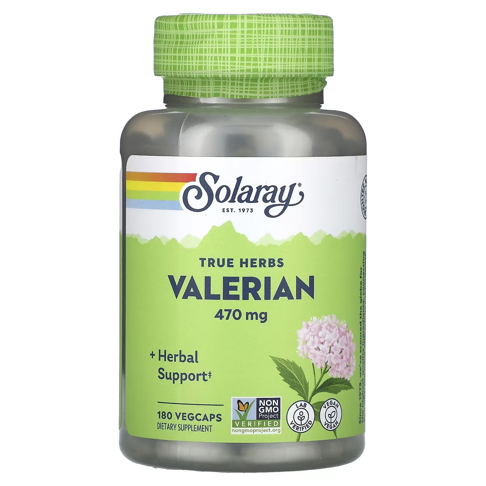 Solaray True Herbs Валериана 470 мг 180 растительных капсул solaray true herbs водоросли 550 мг 180 растительных капсул