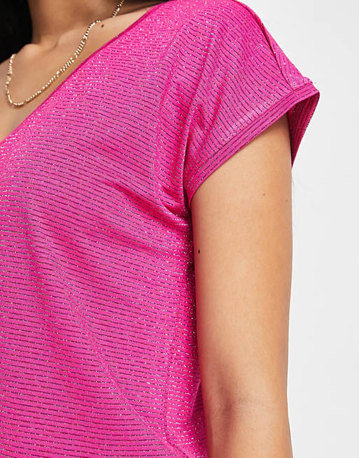 цена Ярко-розовая футболка с v-образным вырезом Pieces