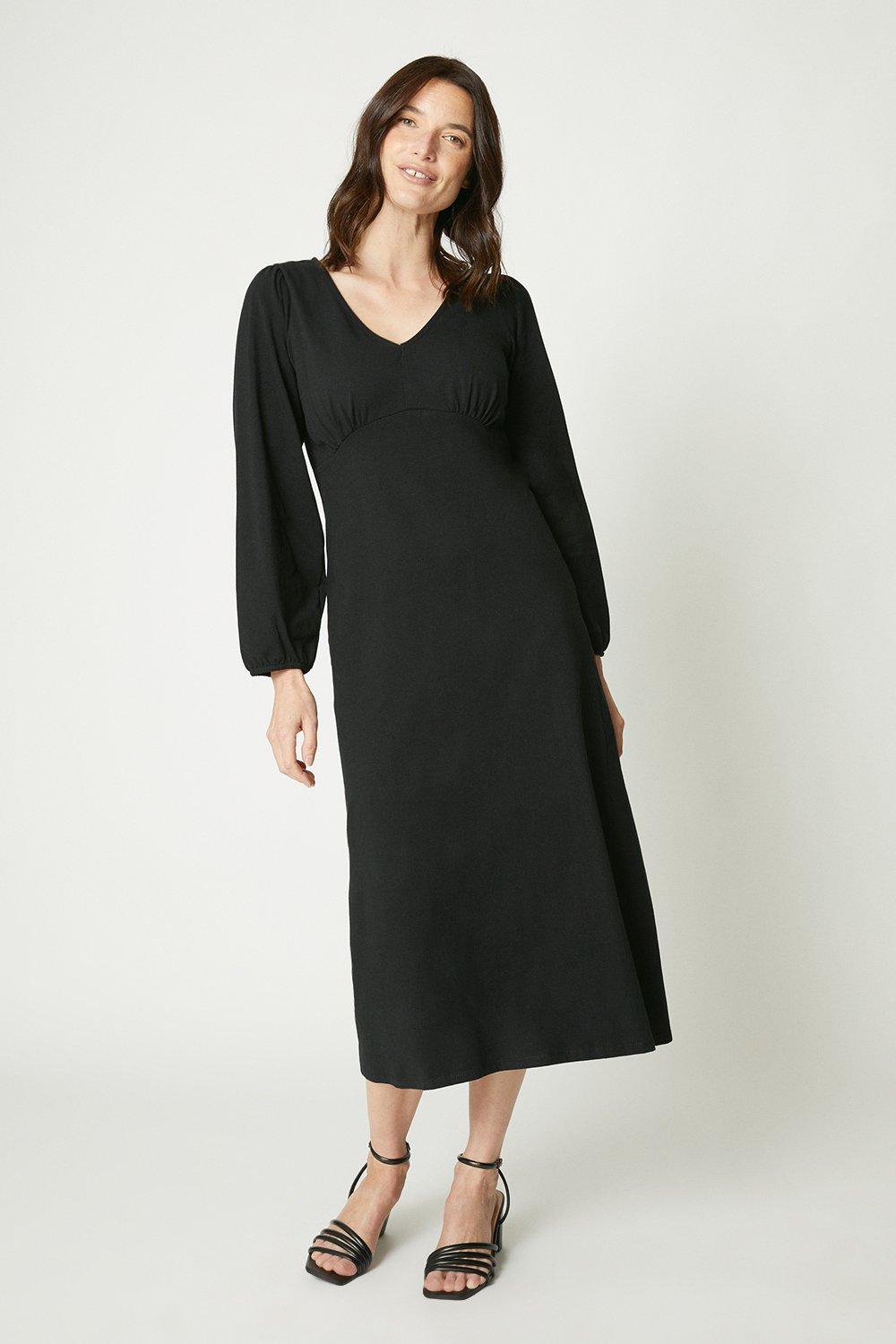 Простое платье миди с V-образным вырезом и рукавами 3/4 Debenhams, черный