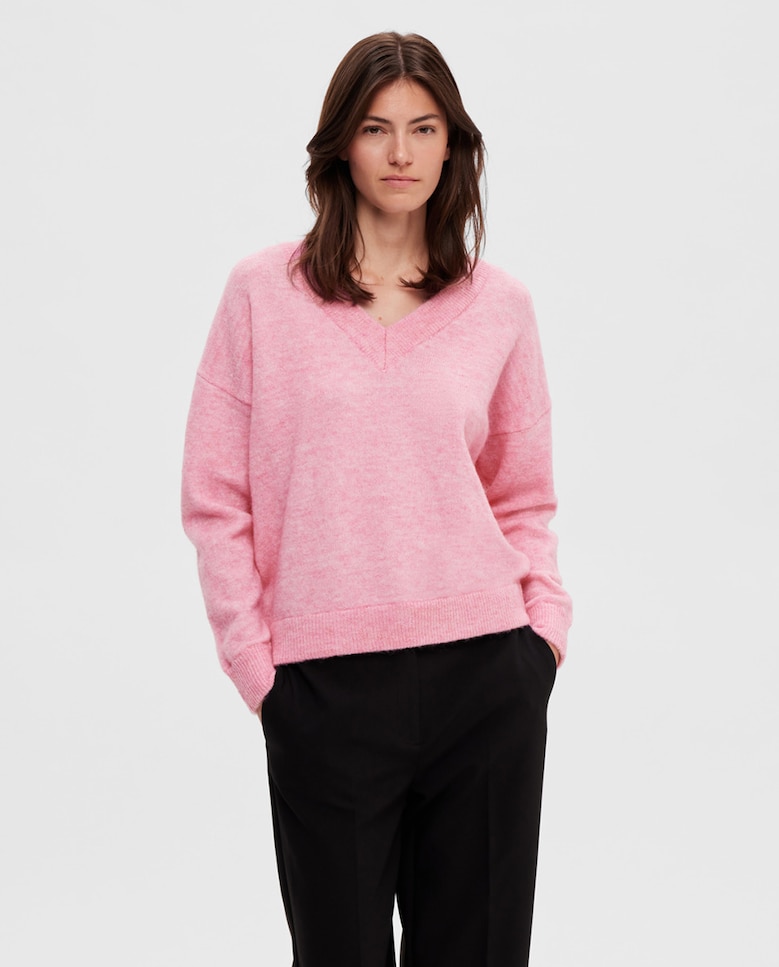 Женский свитер с V-образным вырезом Selected Femme, светло-розовый