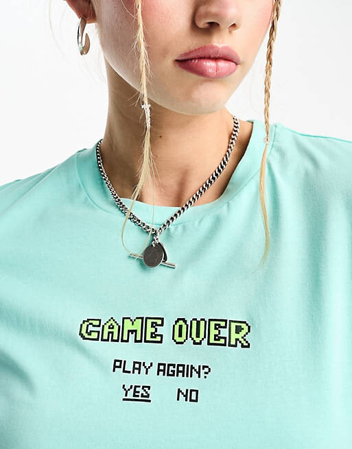 

Бирюзовая футболка с надписью "game over" JJXX, Зеленый
