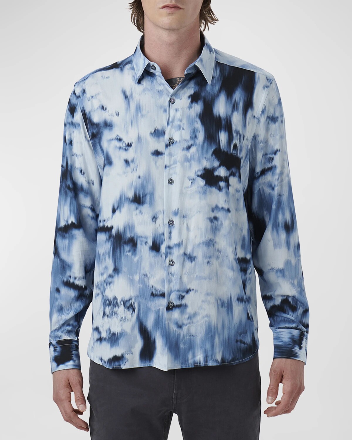 

Мужская спортивная рубашка EcoVero Airbrush Bugatchi, цвет Dusty Blue