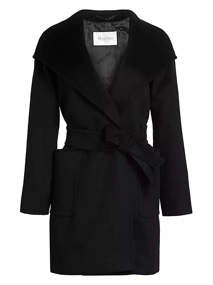 

Пальто с капюшоном и запахом из верблюжьей шерсти Rialto Max Mara, черный