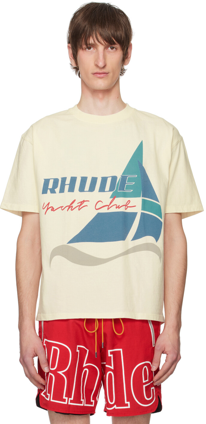 

Кремового цвета футболка с надписью «Яхт-клуб» Rhude, цвет Vtg white