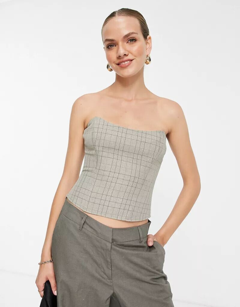 

Топ-корсет в нейтральную клетку Topshop