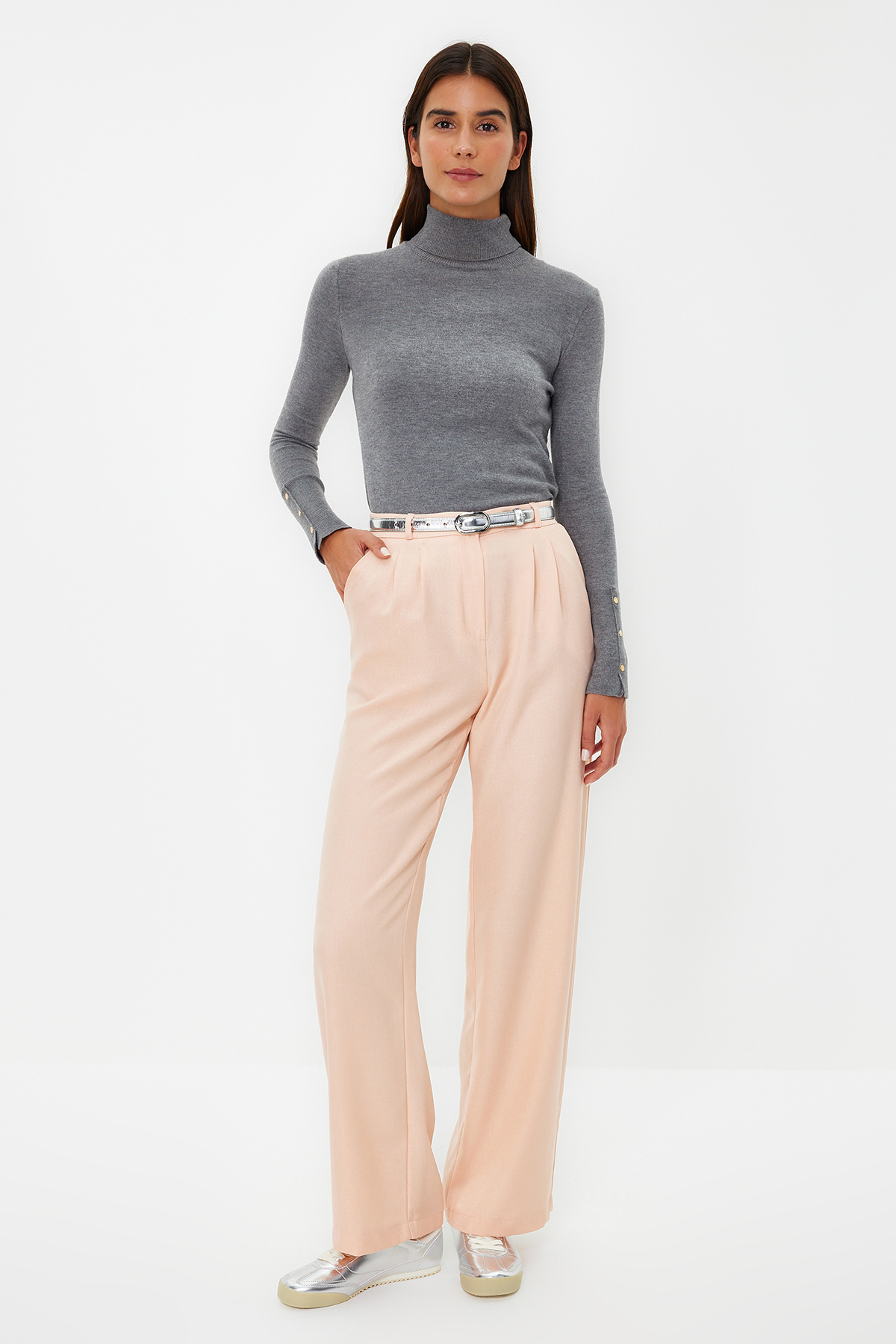 Пудровые широкие тканые брюки со складками Trendyol, розовый shein ezwear женские тканые широкие брюки со складками и складками темно серый