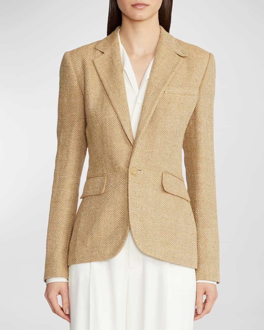 

Однобортный блейзер Kayli из металлизированного твида в елочку Ralph Lauren Collection