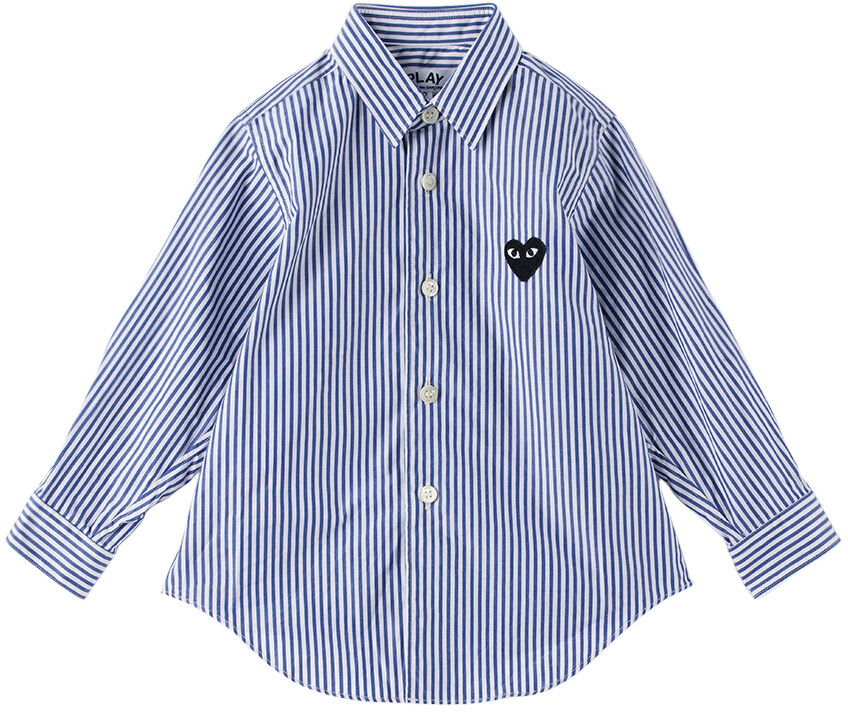 

Детская сине-белая рубашка с нашивкой в ​​виде сердца Comme des Garçons
