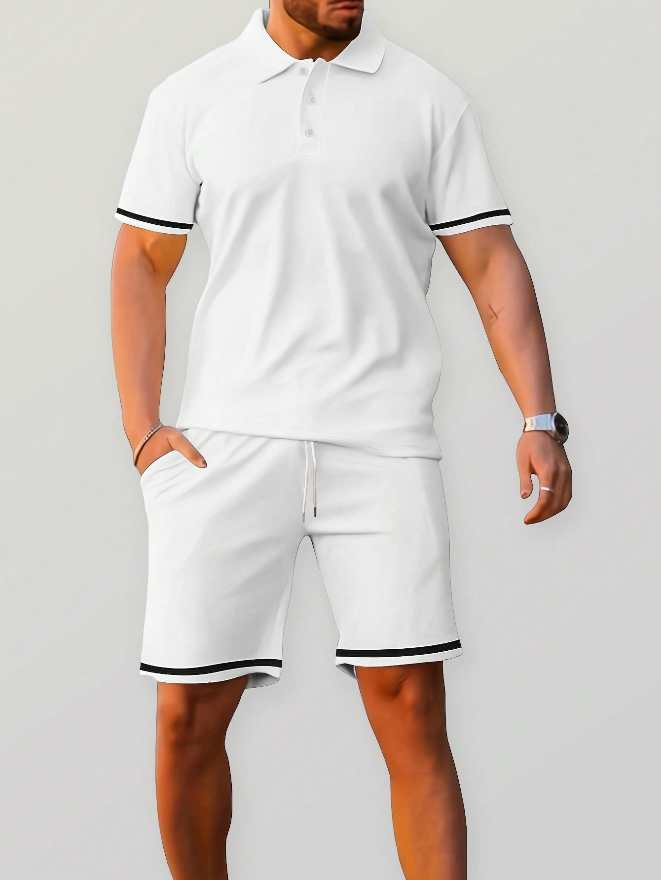 цена Мужская футболка с цветными блоками и комплект коротких брюк на талии, белый